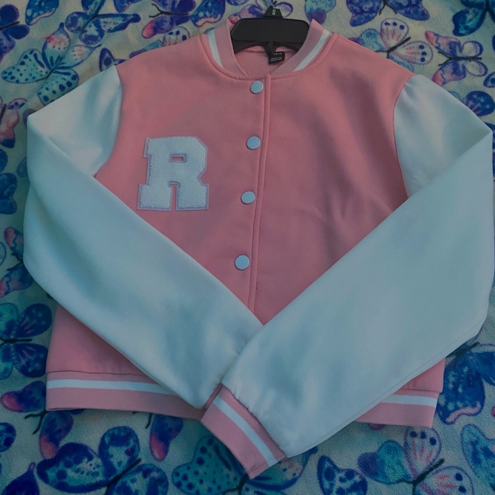 pink and white leathers jacket